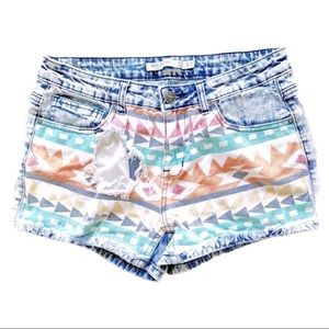 Iris Jeans Distressed Aztec Print Jean Shorts 7